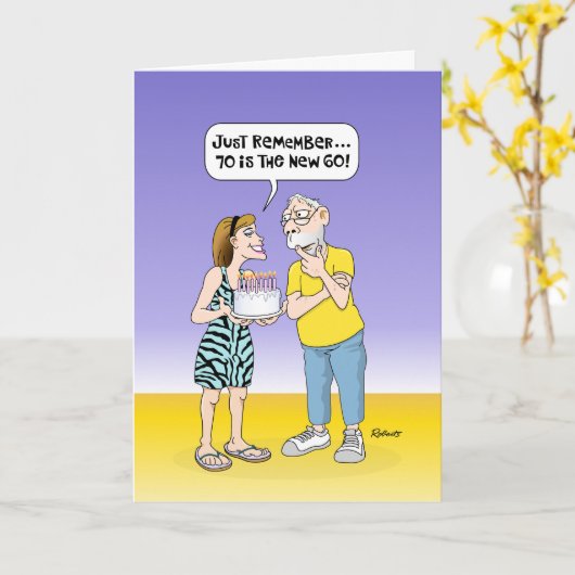 Funny 70th Birthday Kaart (Gele Bloem)