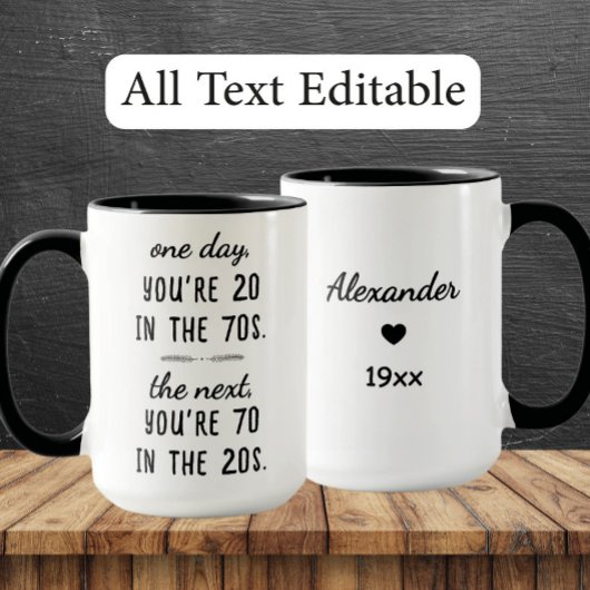 Funny 70th Birthday Mug – Custom Name & Year Gift
