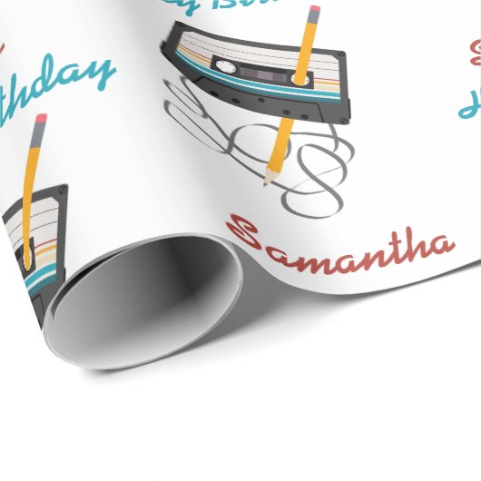 Funny 80s Muziek Retro Cassettebandje Verjaardagsn Cadeaupapier (Rol Hoek)