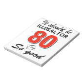 Funny 80ste jarige design notitieblok (Gedraaid)