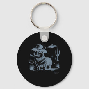 Funny 90s Western Cowboy Corgi Ufo Sleutelhanger