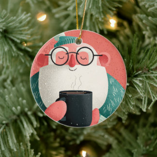 Funny A Cheerful Man With Glasses Happy Holiday  Keramisch Ornament