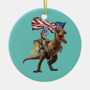 Funny Abe Lincoln met Dinosaur T Rex American Keramisch Ornament