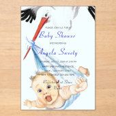 Funny Acrylic Baby Shower Invitation with Stork (Recto)