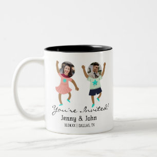 Funny Add Photo Gepersonaliseerd Bride & Groom Wed Tweekleurige Koffiemok
