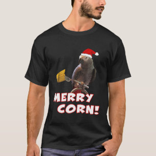 Funny African Grey Parrot Merry Corn KerstSan T-shirt