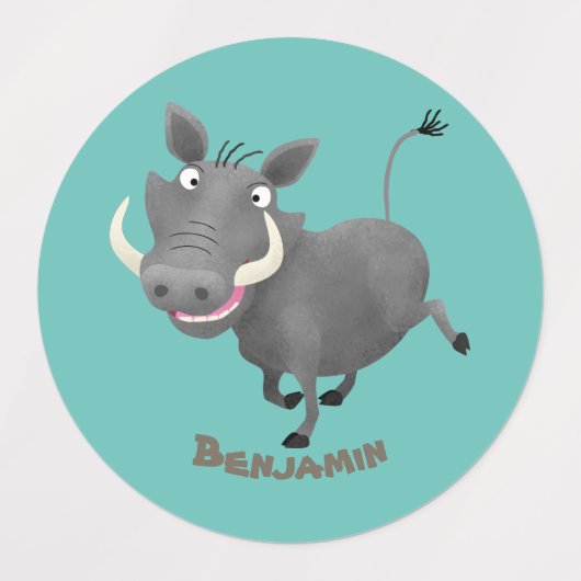 Funny african warthog pig cartoon labels (Design 1)