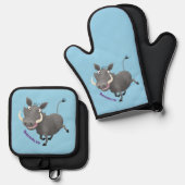 Funny african warthog pig cartoon ovenwant & pannenlap set (Voorkant / Achterkant)