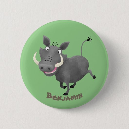 Funny african warthog pig cartoon ronde button 5,7 cm (Voorkant)