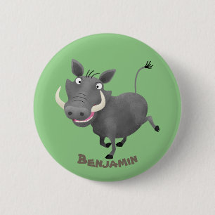 Funny african warthog pig cartoon ronde button 5,7 cm