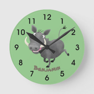 Funny african warthog pig cartoon ronde klok