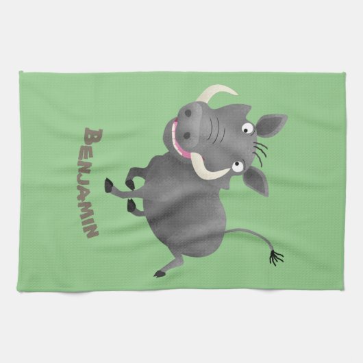 Funny african warthog pig cartoon theedoek (Horizontaal)
