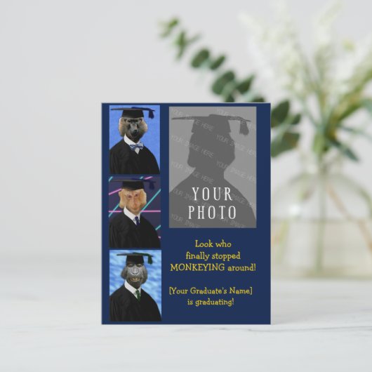 Funny Afstuderen Monkeys Personalized Annouting Briefkaart (Staand voorkant)
