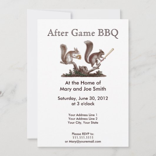 Funny After Game BBQ Rally Squirrels Kaart (Achterkant)