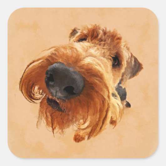Funny Airedale Terrier Vierkante Sticker (Voorkant)