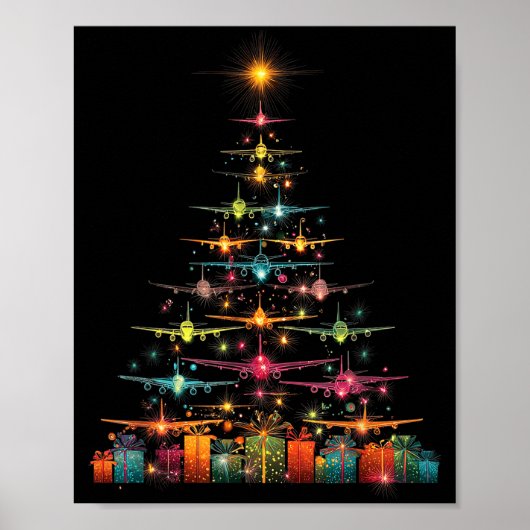 Funny Airplanes Christmas Tree Graphic Air Planes  Poster (Voorkant)