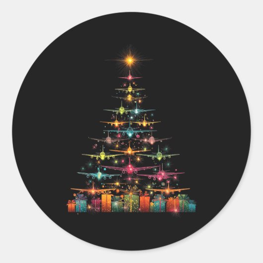 Funny Airplanes Christmas Tree Graphic Air Planes Ronde Sticker (Voorkant)