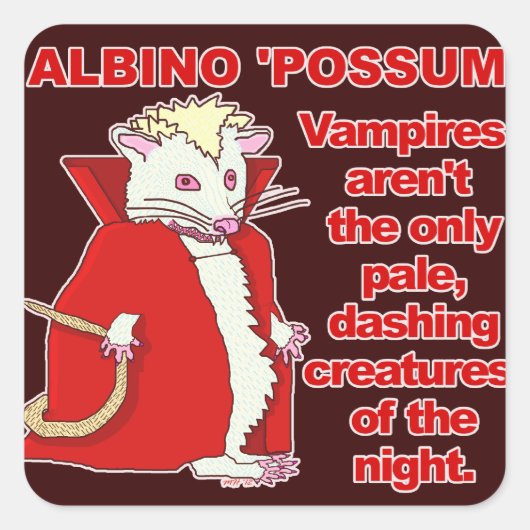 Funny Albino Possum Vampire Animal Vierkante Sticker (Voorkant)
