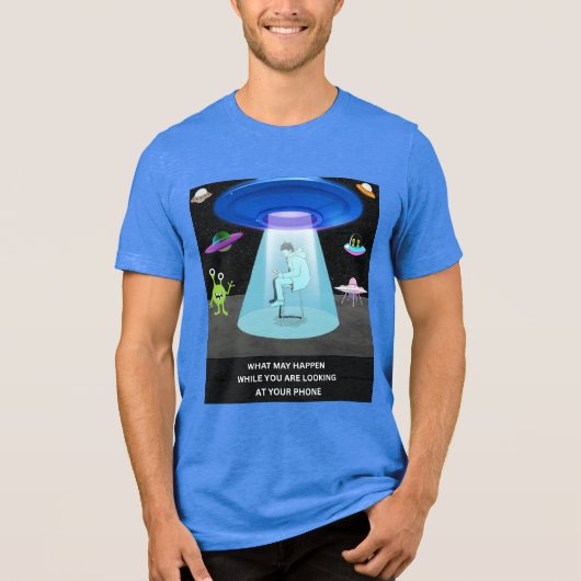 Funny Alien Abduction Phone Distraction Sci-Fi Hum Tri-Blend Shirt (Voorkant)