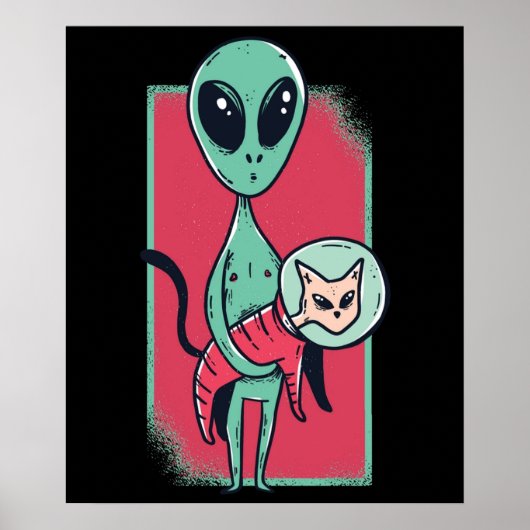 Funny Alien Cat Lover UFO Kitten Spaceship Flying Poster (Voorkant)