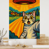 Funny Alien Cat UFO Abduction Cat Retro Pop Art Poster (Keuken)