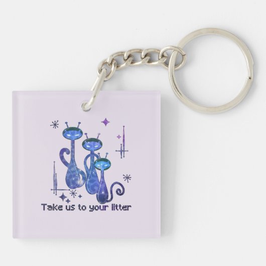 Funny Alien Cats | Take Us To Your Litter Sleutelhanger (Achterkant)
