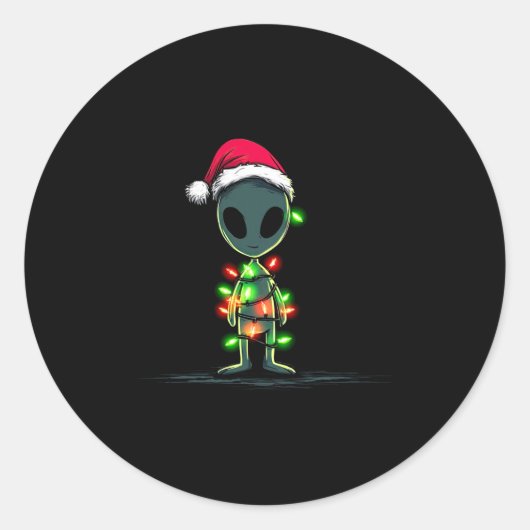 Funny Alien Christmas Graphics Lights Lover Extrat Ronde Sticker (Voorkant)