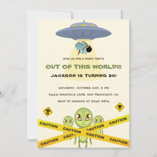 Funny Alien en Spaceship Birthday Kaart (Voorkant)