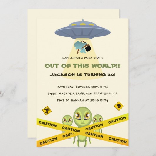 Funny Alien en Spaceship Birthday Kaart (Voorkant / Achterkant)