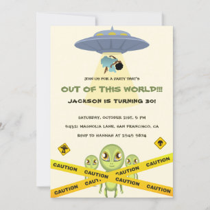 Funny Alien en Spaceship Birthday Kaart