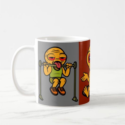 Funny Alien Gym Mug – 3-Panel Cartoon Workout (Gauche)