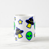 Funny Alien Head UFO Sterren Pattern Cartoon Comic Koffiemok (Center)