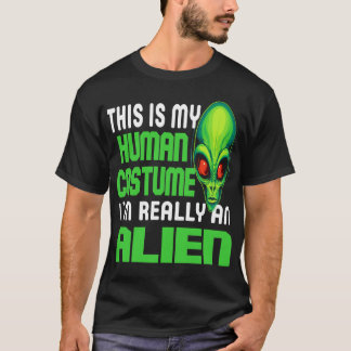 Funny Alien Lover Human Costume UFO Halloween Joke T-shirt