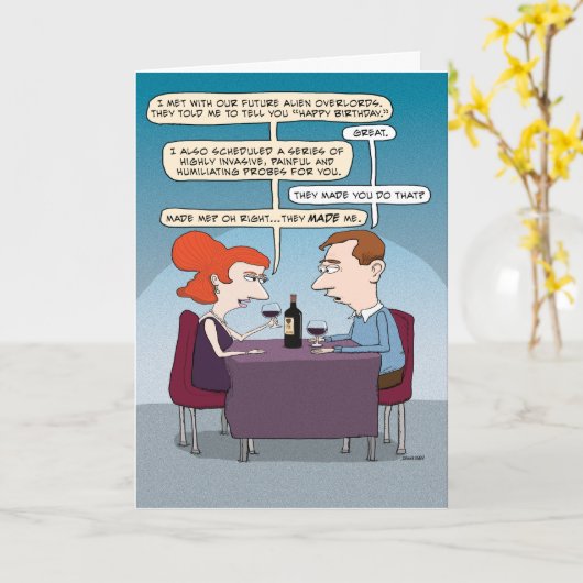 Funny Alien Probe Birthday Kaart (Gele Bloem)