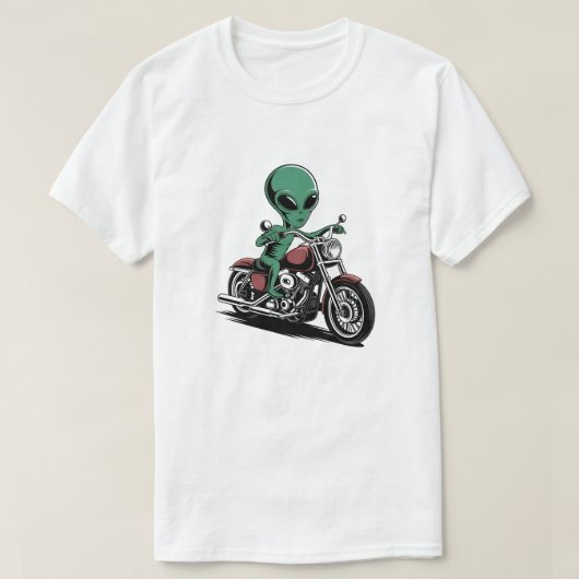 Funny Alien Riding Motorcycle T-shirt (Design voorkant)