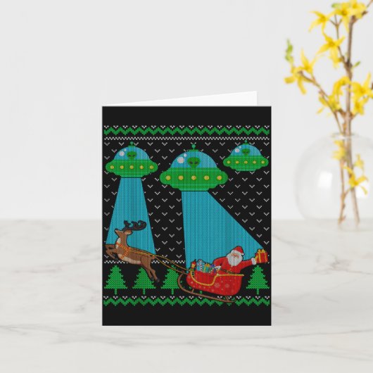Funny Alien Ufo Santa Sleigh Ugly Christmas Sweate Kaart (Gele Bloem)