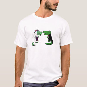Funny Alligator Bride en Groom Cartoon T-shirt