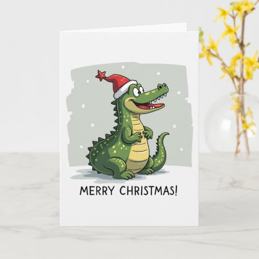 Funny Alligator Carte de Noël (Fleur jaune)