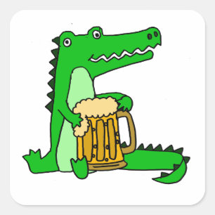 Funny Alligator Drink Cartoon van bier Vierkante Sticker