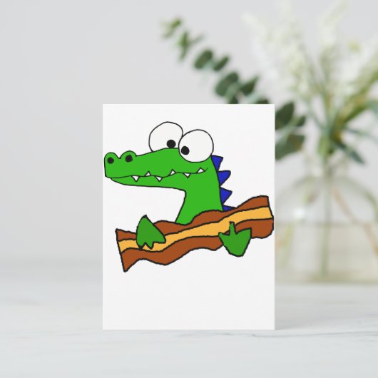 Funny Alligator Eating Bacon Artwork Briefkaart (Staand voorkant)