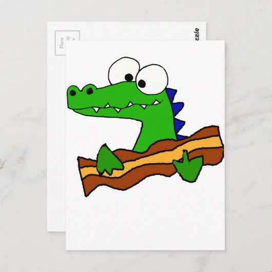 Funny Alligator Eating Bacon Artwork Briefkaart (Voorkant / Achterkant)