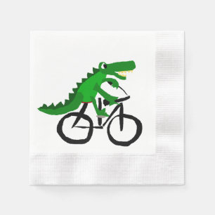 Funny Alligator Riding Bicycle Servetten
