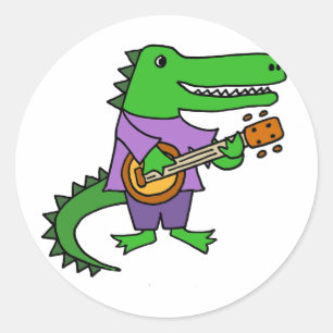 Funny Alligator spelen Banjo Cartoon Ronde Sticker
