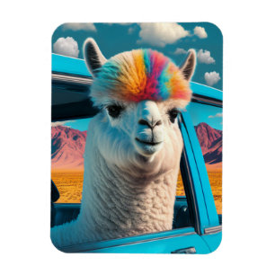 Funny Alpaca in een auto Art Flexible Magnet Magneet