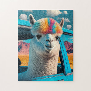 Funny Alpaca in een autowrak Legpuzzel