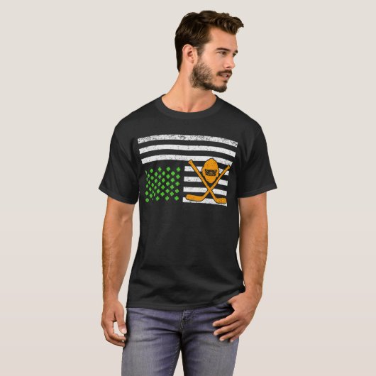Funny American Flag Irish Hockey St. Patrick's Day T-shirt (Voorkant volledig)