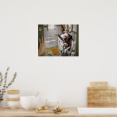 Funny and Cute Dog in de badkamer Poster (Keuken)