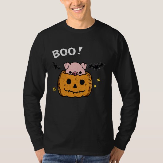 funny and cute piggy pig boo in pumpkin bats Hallo T-shirt (Voorkant)