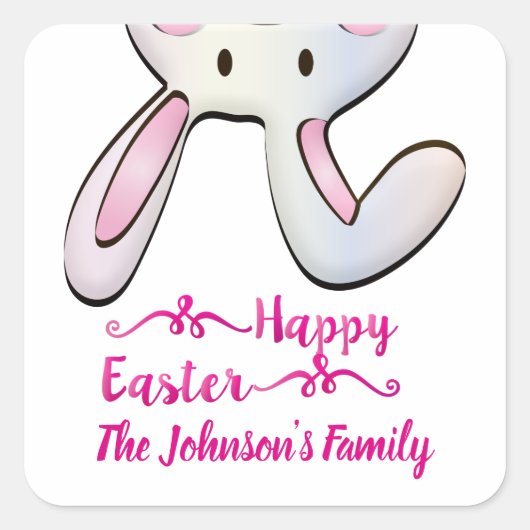 Funny and Cute Pink Easter Rabbit Bunny Vierkante Sticker (Voorkant)