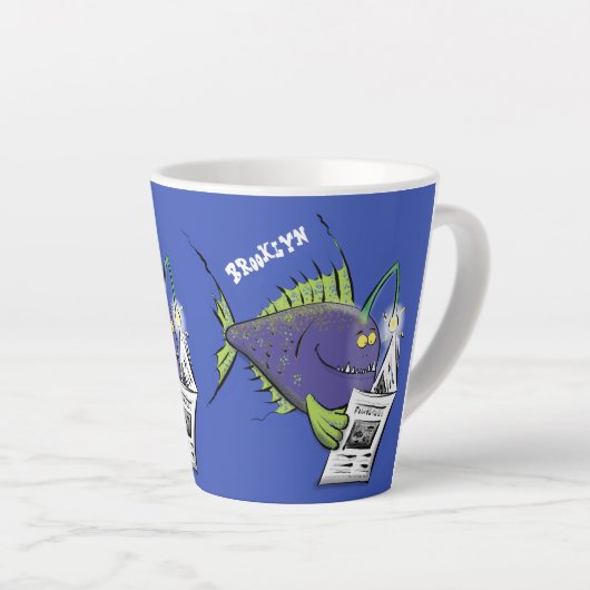 Funny angler fish cartoon latte mok (Rechterhoek)